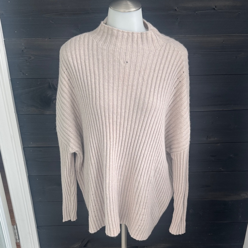 Nordstrom Signature Mock Neck Oversized 100%‎ Cashmere Ribbed Sweater *HOLES*